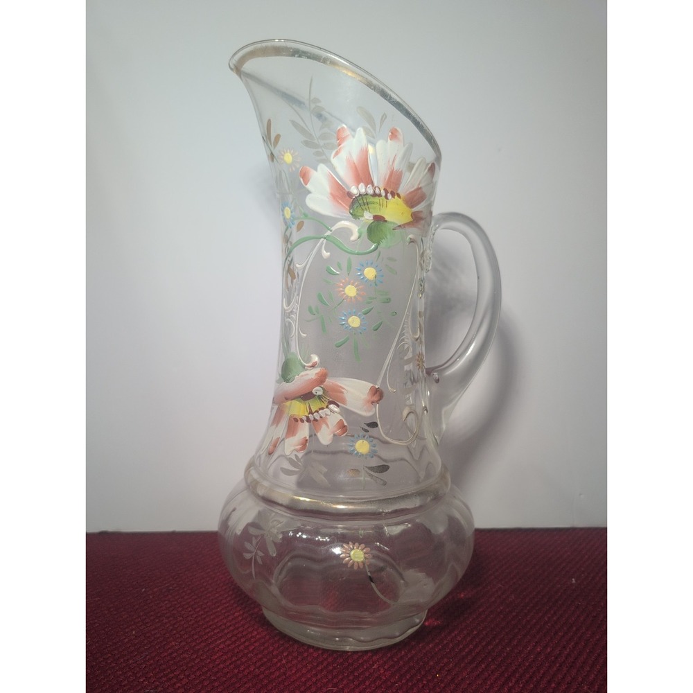 Northwood Pitcher Jug - beautifully hand enamel-decorated circa 1920
